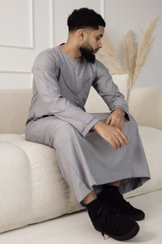 Rajul Qamari Emirati Soft Grey Mens Thobe Jubbah Kids