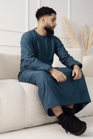 Rajul Qamari Emirati Teal Green Mens Thobe Jubbah Kids