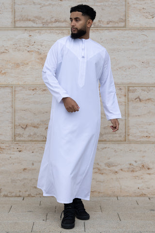 Rajul Dhīrwah Omani White Mens Thobe Jubbah