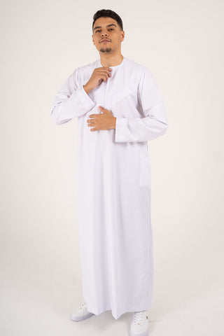 Rajul Emirati White TR Mens Thobe Jubbah